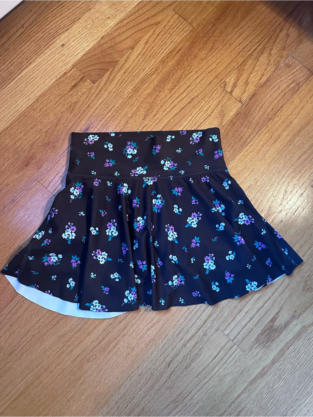 Floral Black A-Line Skort with Purple & Teal Accents